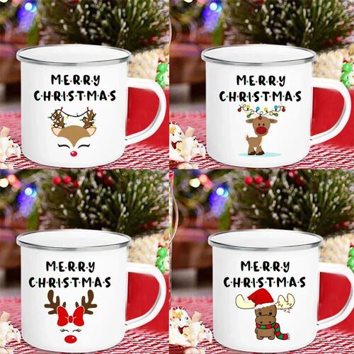 Deer Printed Mug Enamel Coffee Latte Cup Children Breakfast