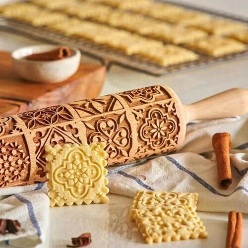 Exquisite Pattern Rolling Pin Wooden Embossing Baking Tools