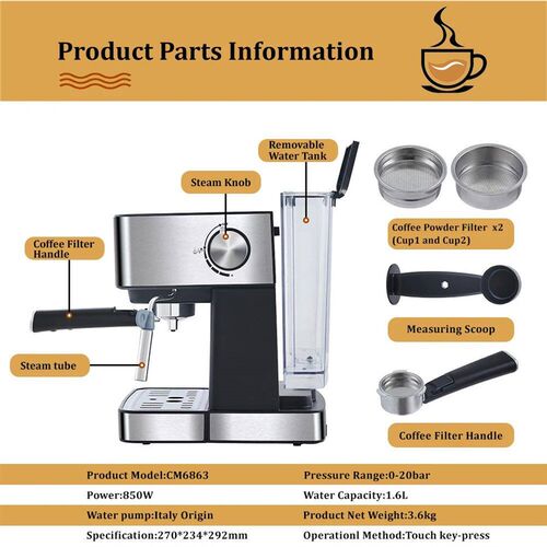 BioloMix 20 Bar Italian Type Espresso Coffee Maker Machine w
