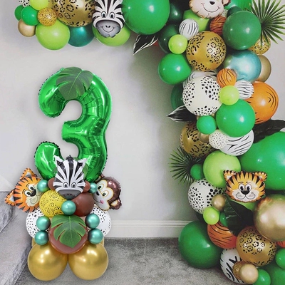 Jungle Birthday Party Decor Animal Palm Leaves Tablecloth Cu