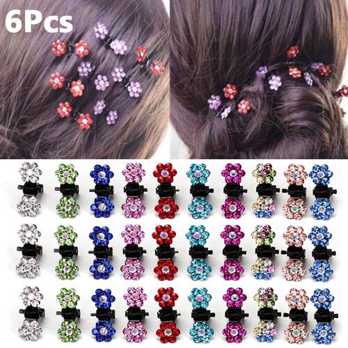 6Pcs Mini Hair Clips No-Slip Clips Rhinestone Hair Clips Met