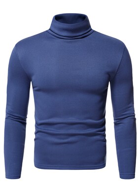 Mens Solid Color Fleece Pullover High Neck TShirt Base Layer