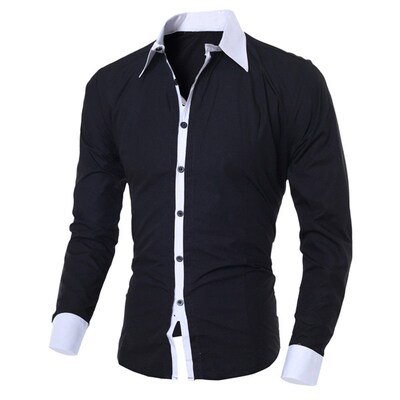 Men White Shirt Patchwork Social Dress Shirt Autumn Spring S