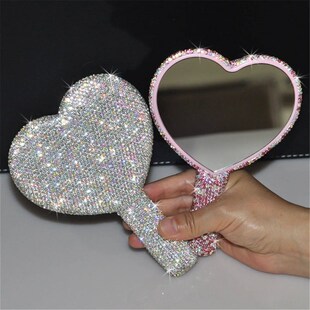 Diamond Handheld Makeup Mirror Love Heart Mirror Female Hand