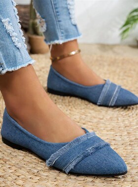 Stylish Pointed Flat Single Shoes, Fabric Versatile Slip-on