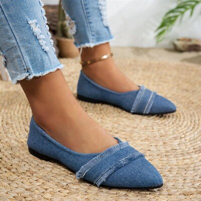 Stylish Pointed Flat Single Shoes, Fabric Versatile Slip-on