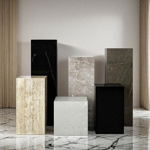 天然大理石底座落地装饰展示摆台酒店玄关花架立柱边几石头墩子