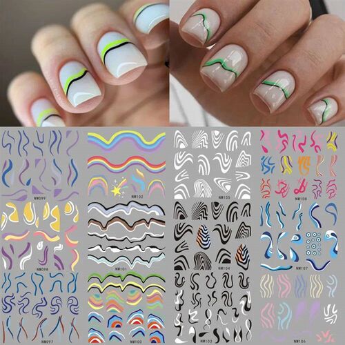 French Tips Nail Slider ers Tattoo Geometric Lines Nail Art