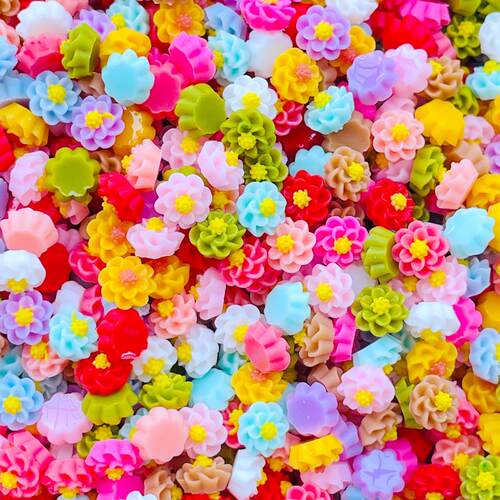 100Pcs  New 6mm Kawaii Cute Mixed Flowers Flat Back Resin Ca