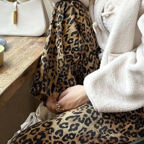 Syiwidii Leopard Print Jeans Women High Waisted Vintage Wide