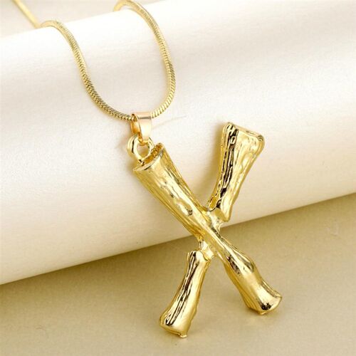 Lost Lady Big Gold Metal Bamboo 26 Letter Necklaces for Wome