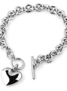 1 Set Women Stainless Steel Chain Heart Toggle Bracelet Neck
