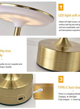LED Table Lamp Touch Sensor Desktop Night Light Metal USB Re