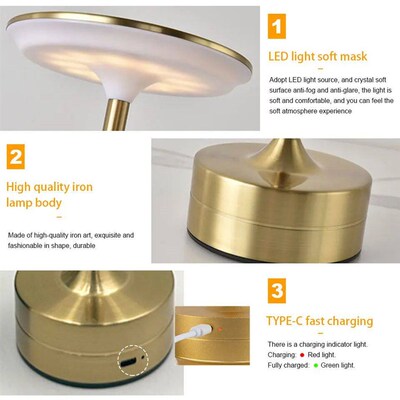 LED Table Lamp Touch Sensor Desktop Night Light Metal USB Re