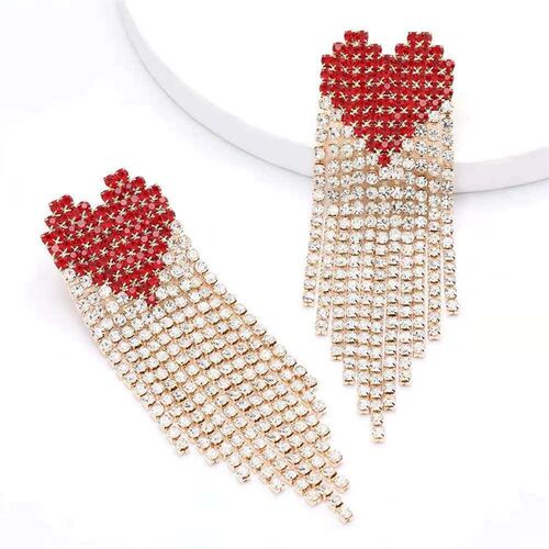 Explosive ear accessories womens fashion Red Rhinestone hea