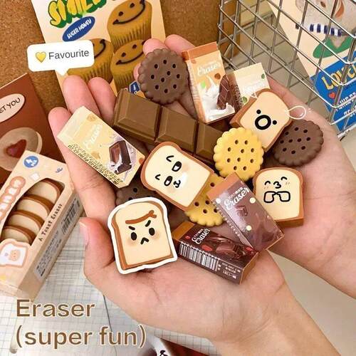 Cartoon Fun Snack Eraser Cute Cookies Bread Chocolate Shape