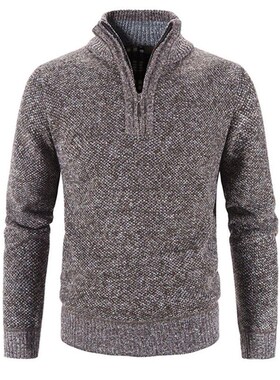 Winter Mens Fleece Thicker Sweater Half Zipper Turtleneck W