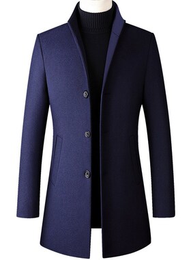 2025 WinterFall Mens MidLong Woolen Coat Mens Woolen Overcoa
