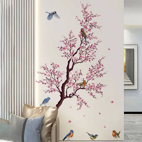 Pink Peach Blossom Flowers Branch Birds Floral Wall ers for