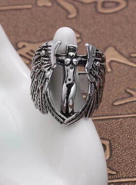 Mens retro ring Jesus cross angel wings hipster domineering