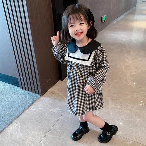 Toddler Girls Dress Plaid Pattern Girls Party Dress Casual S
