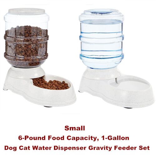 Dog Cat Water Dispenser Gravity Feeder Set Pet Food Bowl
