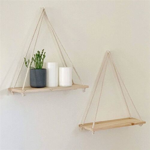 Wooden Rope Swing Wall Hanging Plant Flower Pot Tray Mounted