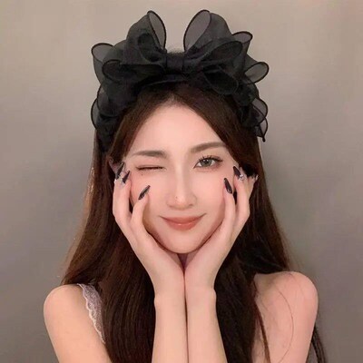 Fashion Black Mesh Big Bow Headband for Women Elegant Bow Ha