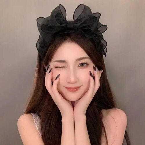 Fashion Black Mesh Big Bow Headband for Women Elegant Bow Ha