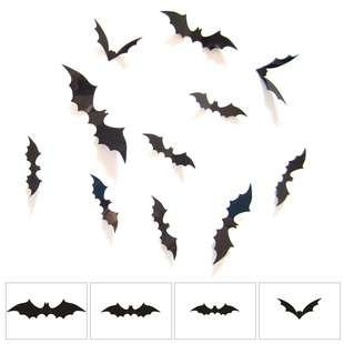 12Pcs Black DIY Decor Bat Decoration Halloween set PVC
