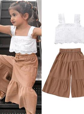 Summer Girls Clothing Sets Casual Style Floral Lace Sleevele