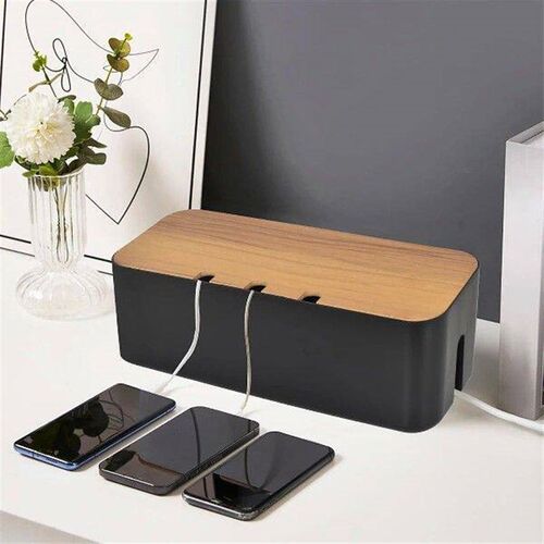 Bamboo Wood Cover, Wire Storage Box, Collection Box, Plug