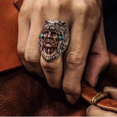 Personality Creative Celtic Tribe Chief Wolf Head Totem Vint