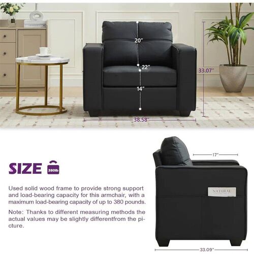 Accent Chair, Comfy Black Faux Leather Living Room Chair Rea