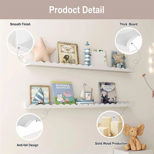 White Wavy Wooden Floating Shelf Bedroom Wall-Mounted Shelf