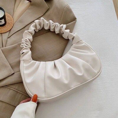 New Summer Pleated Handlebags For Women PU Cloud Bags Leisur