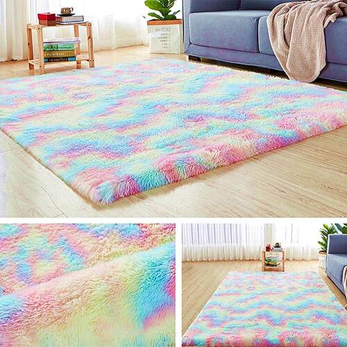 Rainbow Carpet Gradient Tie-dye Plush Rug Living Room Coffee