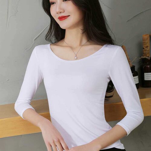 Modal Base Shirt Crewneck Autumn Clothes Womens Seven-point