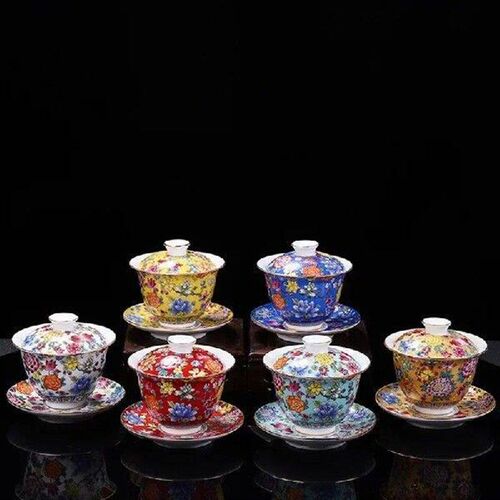 White Porcelain Sancai Gaiwan Color Enamel Cover Bowl Lid