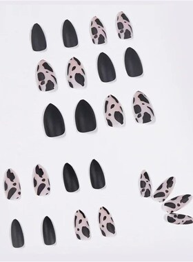 24Pcs/Box Fake Nails Leopard Print Stiletto False  Matte Bla
