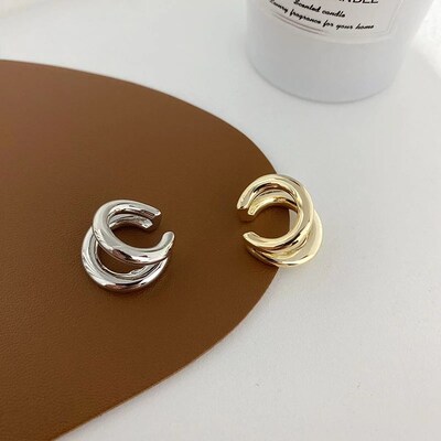 Fake Piercing Earcuff Double Circle Ear Cuff Faux Earrings f