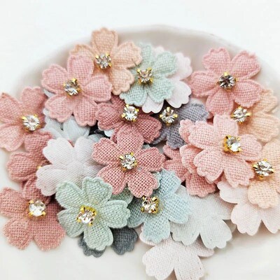 100Pcs 2.3CM Flower With Rhinestone Applique For Clothes Hat