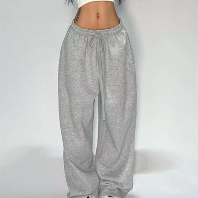 New Casual Gray Sweatpants Women Wide Leg Black Joggers Hot