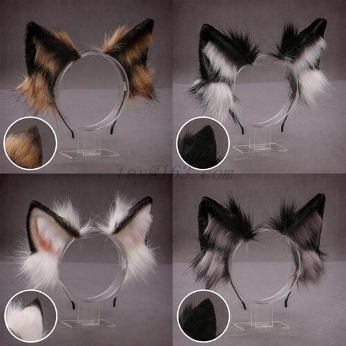 Lovely Animal Faux Fur Wolf Ears Headband Realistic Furry Fl