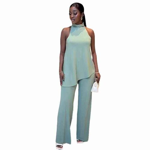 Womens off shoulder sleeveless tank top, wide leg pants set