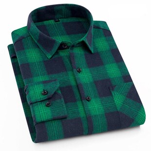 Men Flannel Plaid Cotton Shirt Chest Pocket Smart Casual Cla