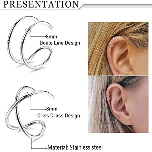 4 Pcs Stainless Steel Ear Cuff Criss Cross Double Lines Ear