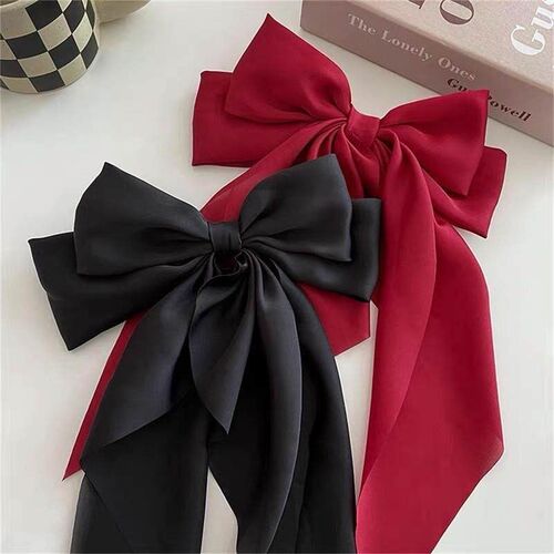 Elegant Bow Ribbon Hair ClipSimple Solid Satin Spring Clip H