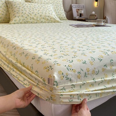 100% cotton mattress protector bed cover fitted sheet linen