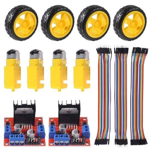 DC 3-6V Electric Motor + 4Pcs Plastic Tire Wheel Dual Shaft